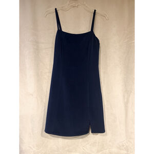 Vntg Navy Blue Y2K Blue Slinky Mini Dress Studio 19 Size Xs